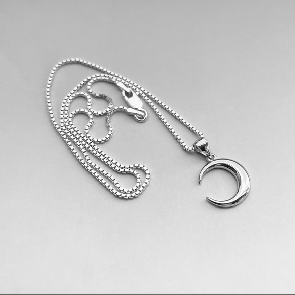 Sterling Silver Crescent Moon Necklace, Celestial - Picture 9 of 10